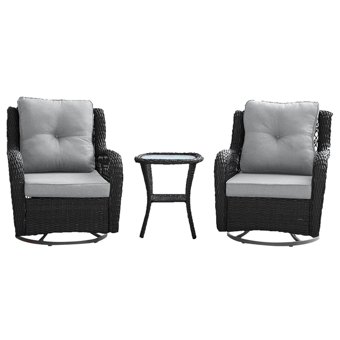 Ensemble de conversation pivotant Fruttuo de Manhattan Comfort 3 pièces en acier et en rotin pour la terrasse - gris