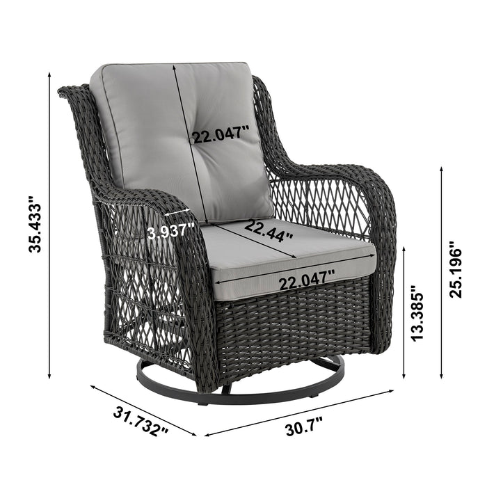 Ensemble de conversation pivotant Fruttuo de Manhattan Comfort 3 pièces en acier et en rotin pour la terrasse - gris