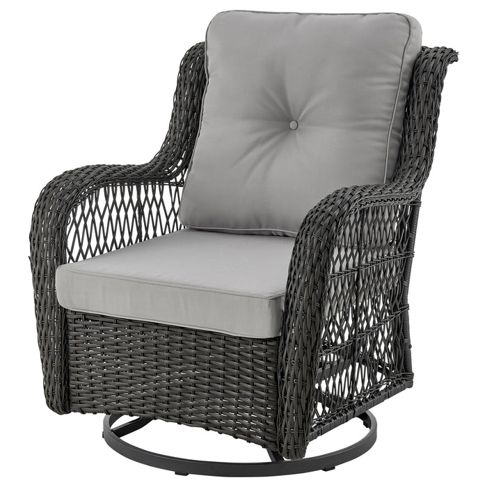 Ensemble de conversation pivotant Fruttuo de Manhattan Comfort 3 pièces en acier et en rotin pour la terrasse - gris
