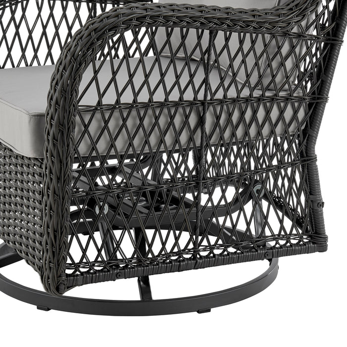 Ensemble de conversation pivotant Fruttuo de Manhattan Comfort 3 pièces en acier et en rotin pour la terrasse - gris