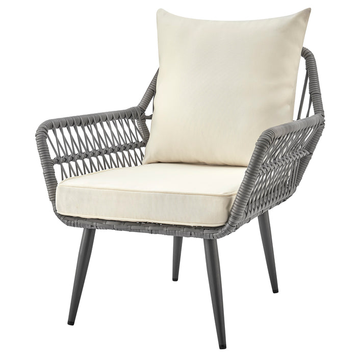 Ensemble de conversation Portofino de Manhattan Comfort 4 pièces en corde et en osier avec coussins pour la terrasse - crème