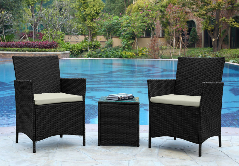 Ensemble de conversation Imperia de Manhattan Comfort 3 pièces en acier et en rotin pour la terrasse - crème