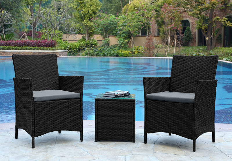 Ensemble de conversation Imperia de Manhattan Comfort 3 pièces en acier et en rotin pour la terrasse - gris