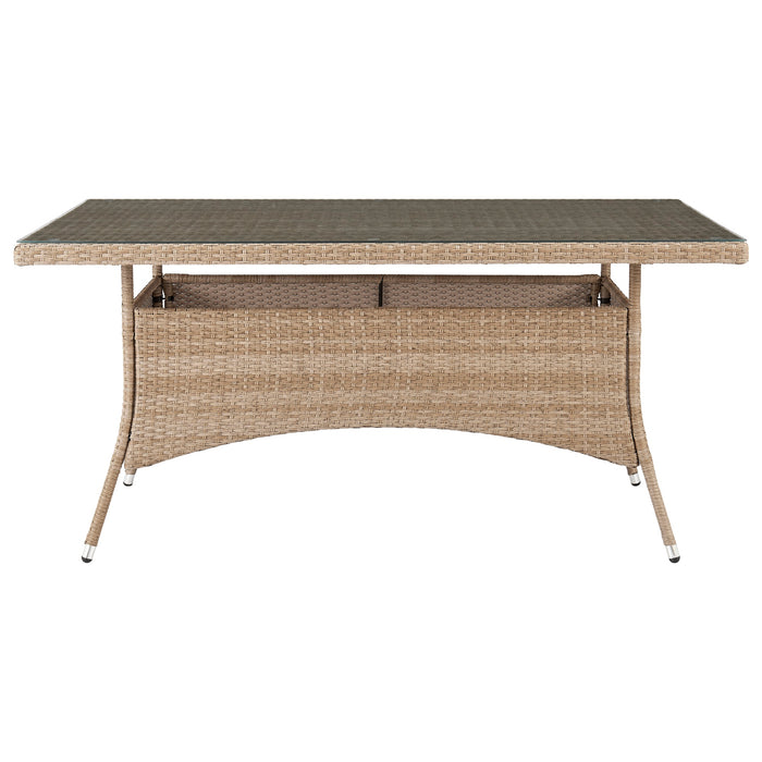 Table de coin-repas Genoa de Manhattan Comfort avec dessus en verre pour la terrasse - tressage tan naturel