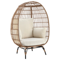 Fauteuil amovible en forme d’œuf Spezia de Manhattan Comfort en acier et en rotin pour la terrasse et l’extérieur - crème