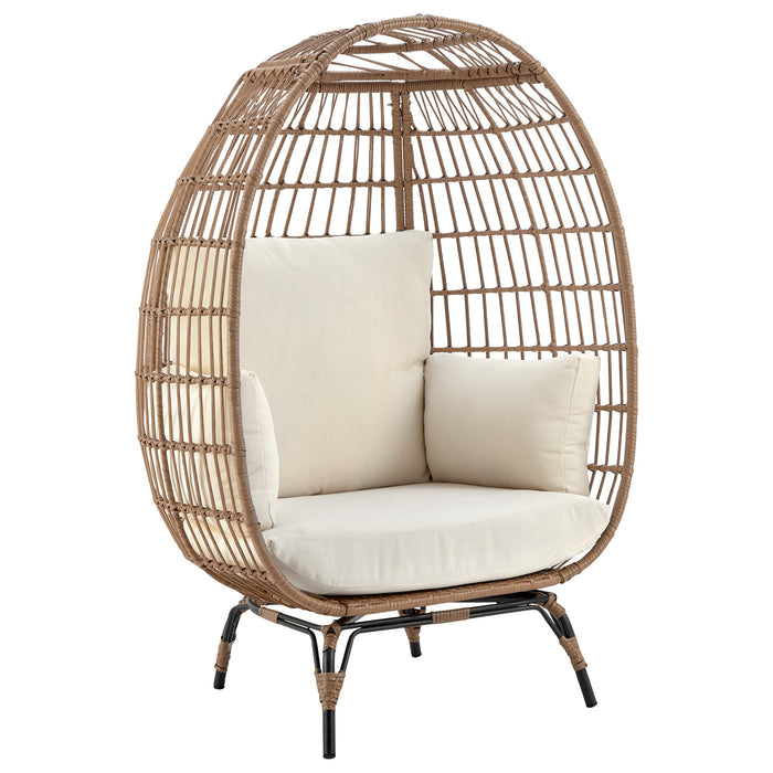 Fauteuil amovible en forme d’œuf Spezia de Manhattan Comfort en acier et en rotin pour la terrasse et l’extérieur - crème