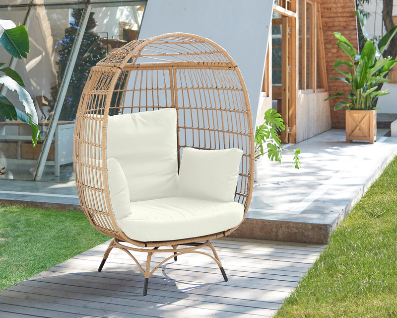 Fauteuil amovible en forme d’œuf Spezia de Manhattan Comfort en acier et en rotin pour la terrasse et l’extérieur - crème