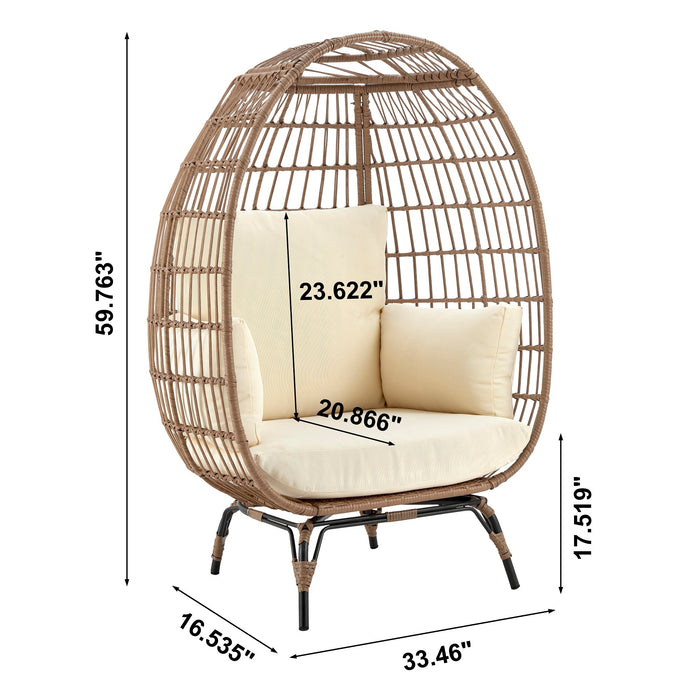 Fauteuil amovible en forme d’œuf Spezia de Manhattan Comfort en acier et en rotin pour la terrasse et l’extérieur - crème