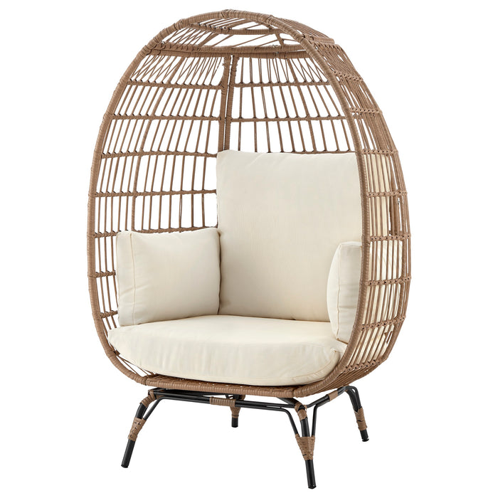Fauteuil amovible en forme d’œuf Spezia de Manhattan Comfort en acier et en rotin pour la terrasse et l’extérieur - crème