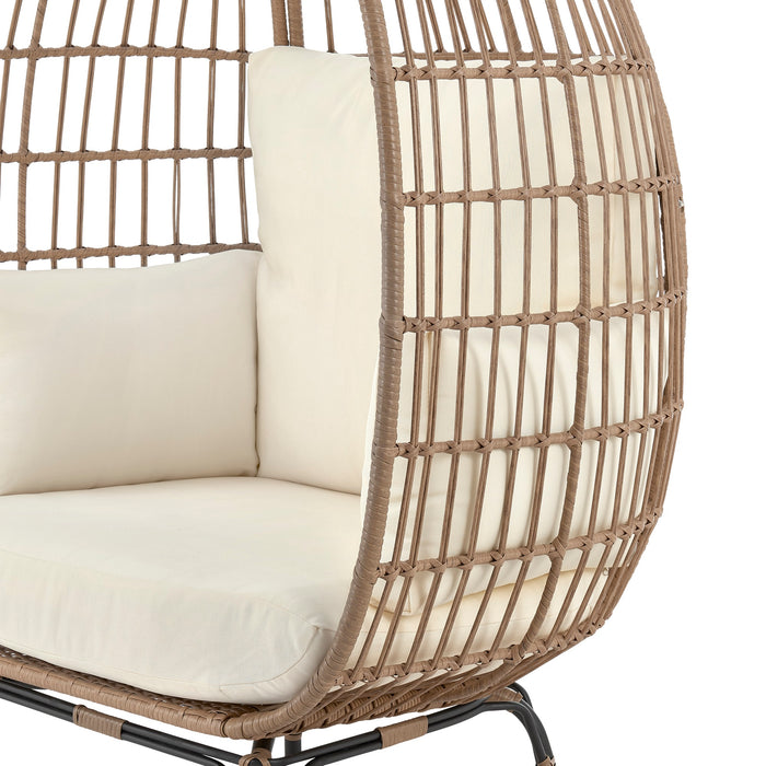 Fauteuil amovible en forme d’œuf Spezia de Manhattan Comfort en acier et en rotin pour la terrasse et l’extérieur - crème