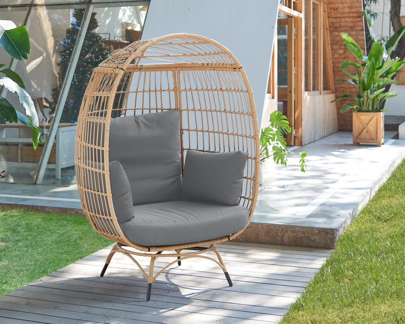 Fauteuil amovible en forme d’œuf Spezia de Manhattan Comfort en acier et en rotin avec coussins pour la terrasse et l’extérieur - gris
