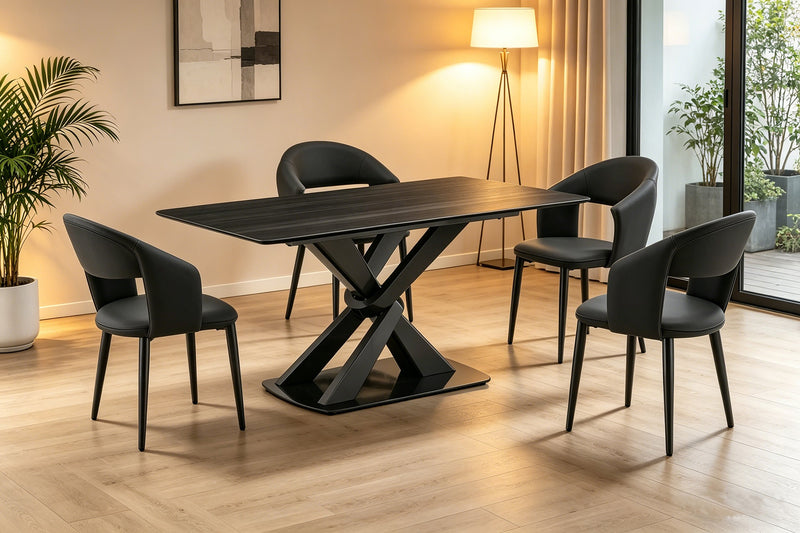 Ensemble de salle à manger Orion 5 pièces en métal avec table de 63 po (L), dessus en pierre synthétique et 4 chaises - noir et anthracite
