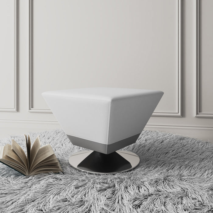 Pouf pivotant Diamond de Manhattan Comfort en chrome poli - blanc