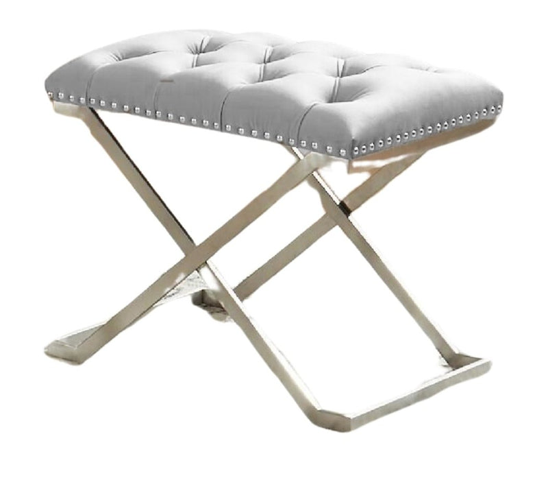 Pouf Imperial capitonné beige avec base argentée