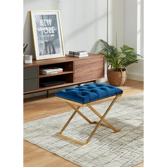 Pouf Imperial capitonné bleu marine avec base dorée