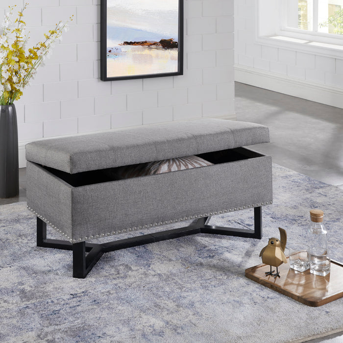 Banc-pouf gris clouté Emerson en tissu à deux places
