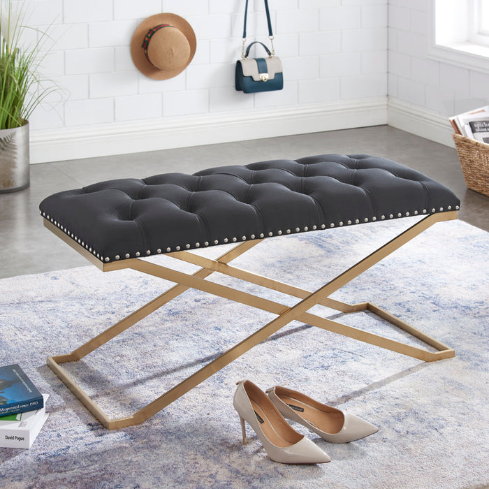 Banc Imperial capitonné noir à deux usages avec base dorée
