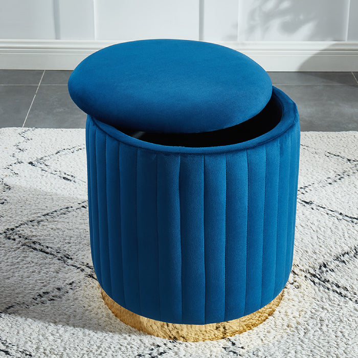 Pouf rond Charlotte bleu marine en velours avec base dorée