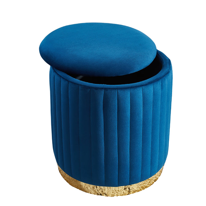 Pouf rond Charlotte bleu marine en velours avec base dorée