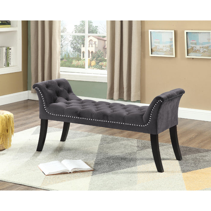 Banc Imperial capitonné gris avec accoudoirs