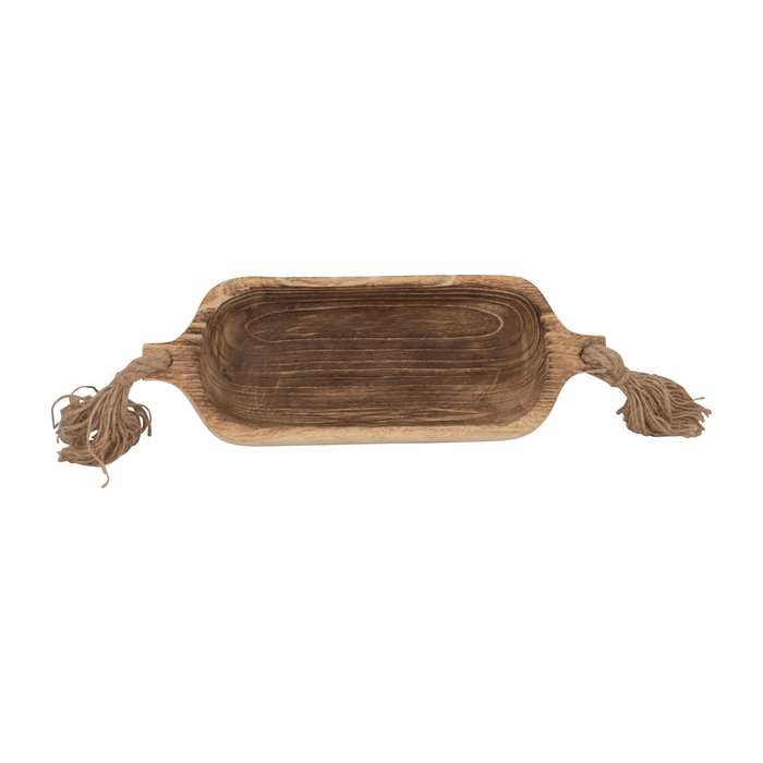 Plateau bohème de 15 po en bois avec glands - brun