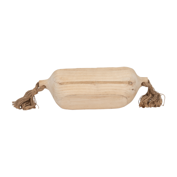 Plateau bohème de 15 po en bois avec glands - brun