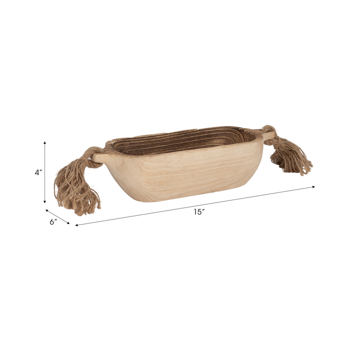 Plateau bohème de 15 po en bois avec glands - brun