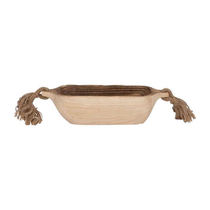 Plateau bohème de 15 po en bois avec glands - brun