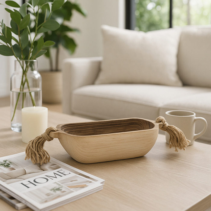 Plateau bohème de 15 po en bois avec glands - brun