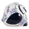5” Ceramic Leaf Print Chinoiserie Owl – Blue  | Hibou de 5 po en céramique de style chinoiserie à motif de feuille - bleu