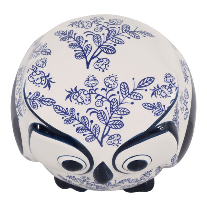 Hibou de 5 po en céramique de style chinoiserie à motif de feuille - bleu 