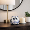 5” Ceramic Leaf Print Chinoiserie Owl – Blue  | Hibou de 5 po en céramique de style chinoiserie à motif de feuille - bleu