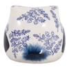 5” Ceramic Leaf Print Chinoiserie Owl – Blue  | Hibou de 5 po en céramique de style chinoiserie à motif de feuille - bleu