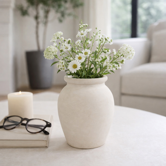 Vase à fleurs contemporain de 6,75 po - ivoire 