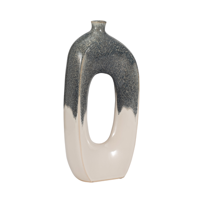 16” Ceramic Open Cut Out Vase – Ivory and Blue  | Vase de 16 po en céramique à découpe ouverte - ivoire et bleu