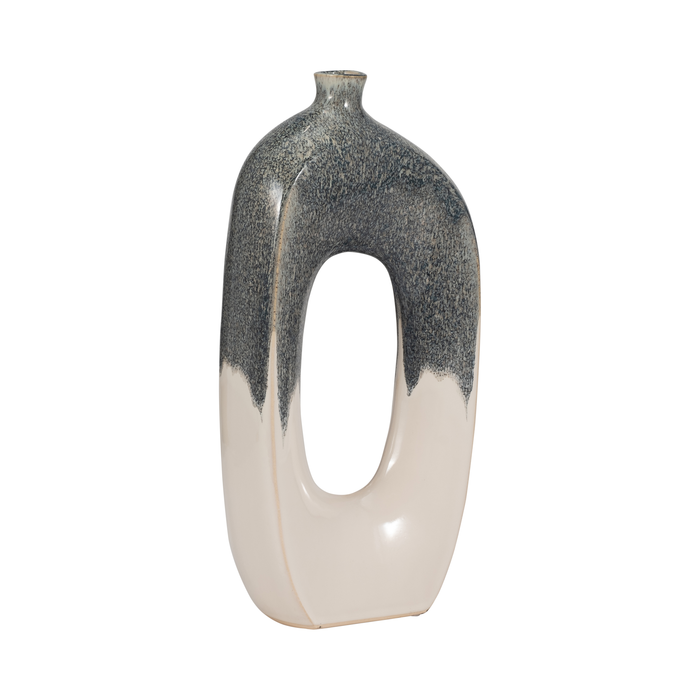 Vase de 16 po en céramique à découpe ouverte - ivoire et bleu 