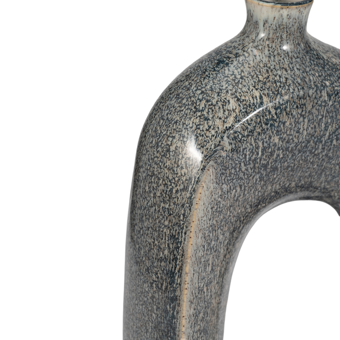 Vase de 16 po en céramique à découpe ouverte - ivoire et bleu 