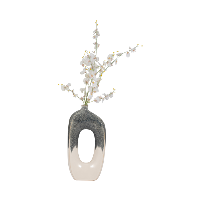 Vase de 16 po en céramique à découpe ouverte - ivoire et bleu 
