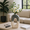 16” Ceramic Open Cut Out Vase – Ivory and Blue  | Vase de 16 po en céramique à découpe ouverte - ivoire et bleu