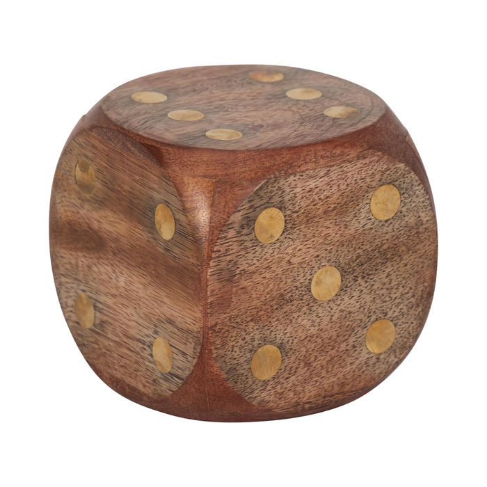 Dé antique de 4 po en bois - brun