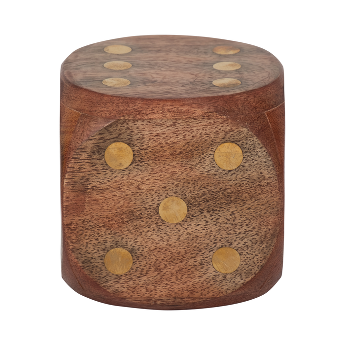 Dé antique de 4 po en bois - brun