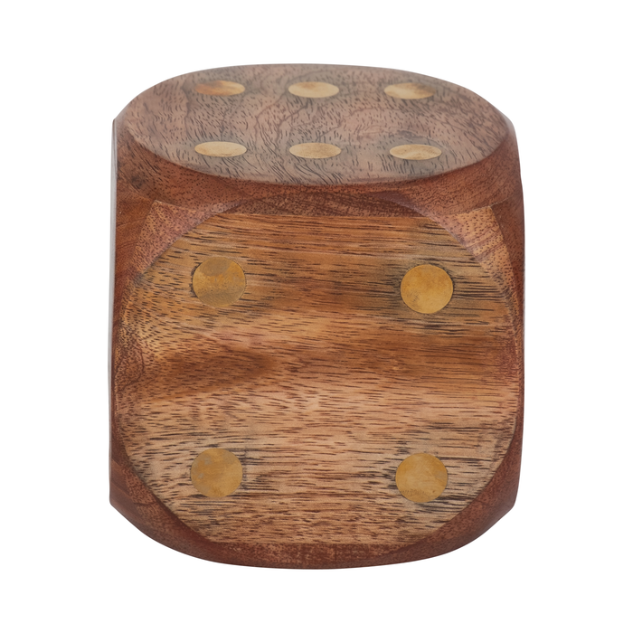 Dé antique de 4 po en bois - brun