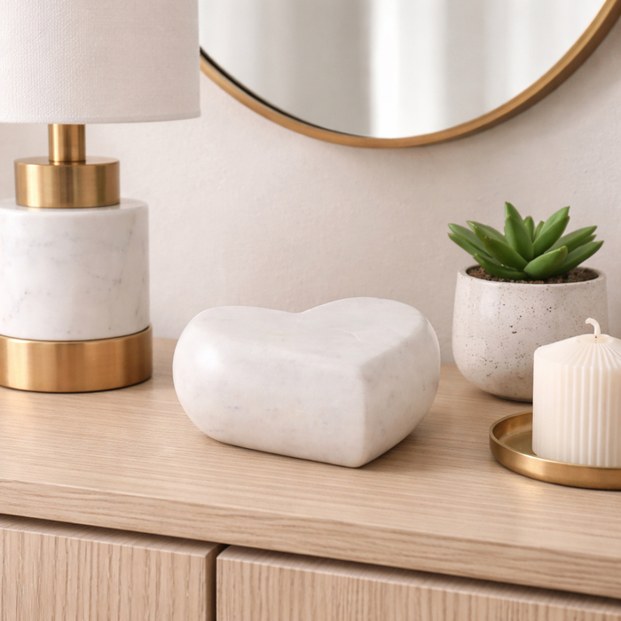 Cœur de 5 po en pierre de marbre naturel – blanc