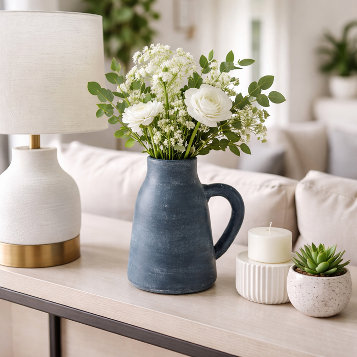 Vase de 8,75 po en terre cuite avec poignée - bleu 