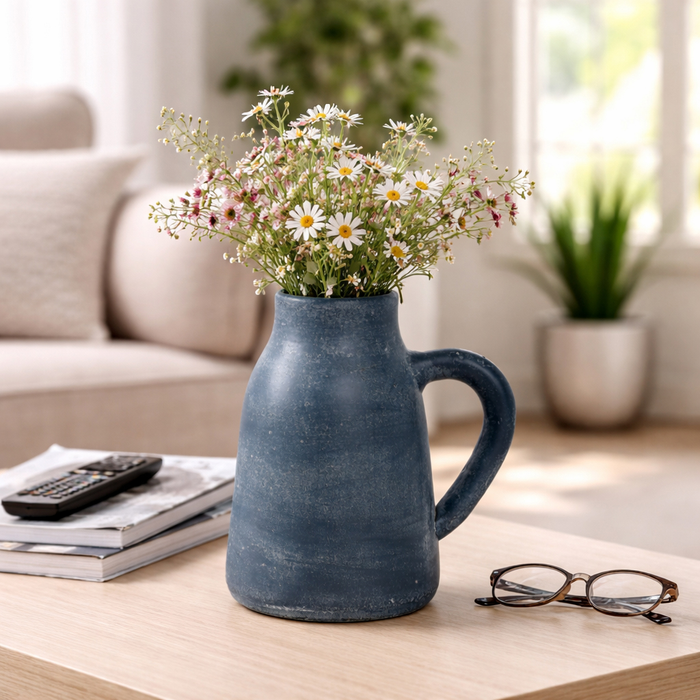 Vase de 8,75 po en terre cuite avec poignée - bleu 