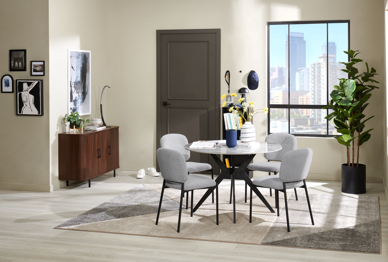 Ensemble de salle à manger Luka 5 pièces en métal avec table ronde de 43,5 po (L), dessus en pierre frittée et 4 chaises - gris