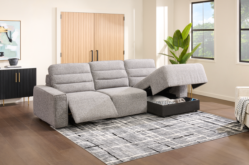 Sofa sectionnel de droite Prestige de Shaquille O’Neal Home 3 pièces avec inclinaison électrique - gris