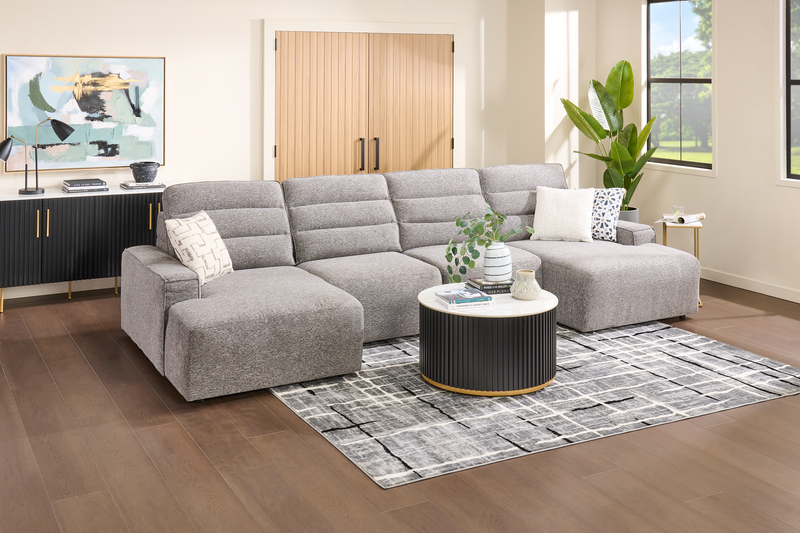 Sofa sectionnel Prestige de Shaquille O’Neal Home 4 pièces avec coulissement électrique et fauteuil long de rangement - gris