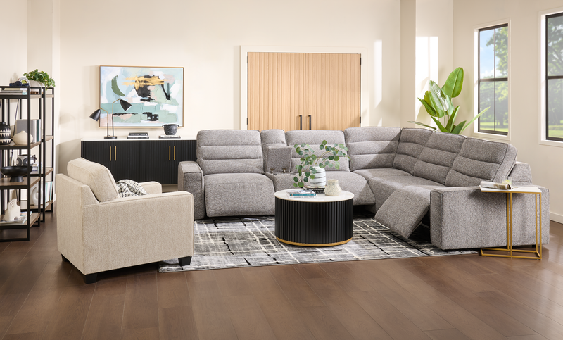 Sofa sectionnel Prestige de Shaquille O’Neal Home 6 pièces avec inclinaison électrique - gris