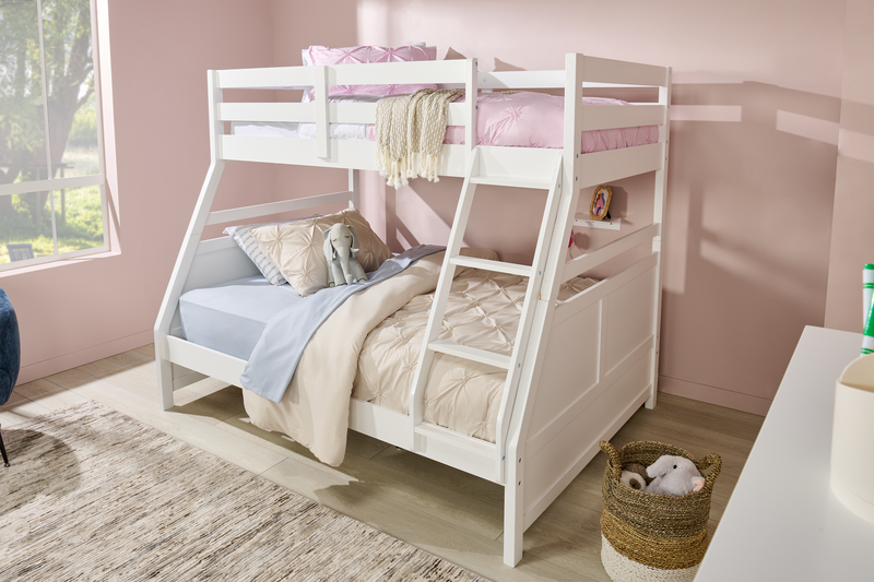 Lits superposés Quinn pour enfants avec échelle et garde-corps, blancs - simple et double